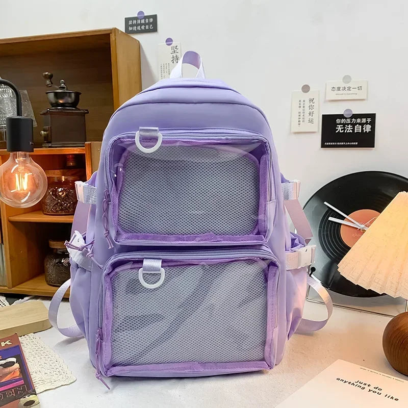 Kawaii Ita Backpack – Transparent Window School Bag for Women
