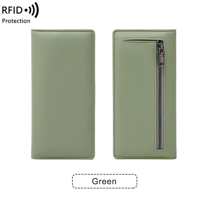 RFID Blocking Women's Long Leather Travel Wallet with Passport Holder & Card Slots