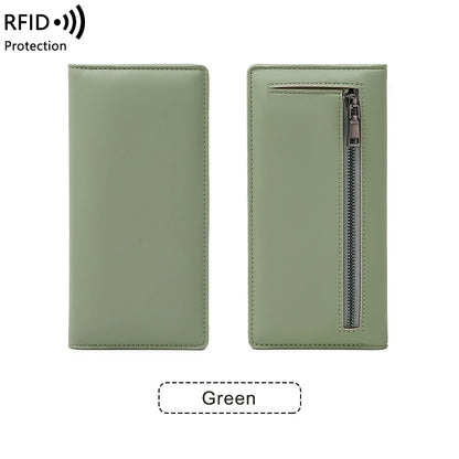 RFID Blocking Women's Long Leather Travel Wallet with Passport Holder & Card Slots