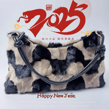 Mew Real Mink Fur Natural Cloud Winter Thick Bag Single Shoulder Women Fluffy Evening Ladies - Thick