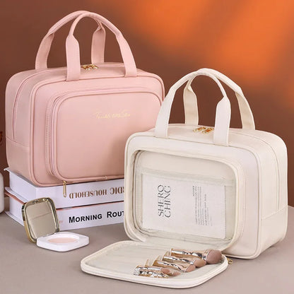 Pu Leather Cosmetic Bag Women Multifunctional Portable Storage Makeup Large Capacity Travel Toiletry