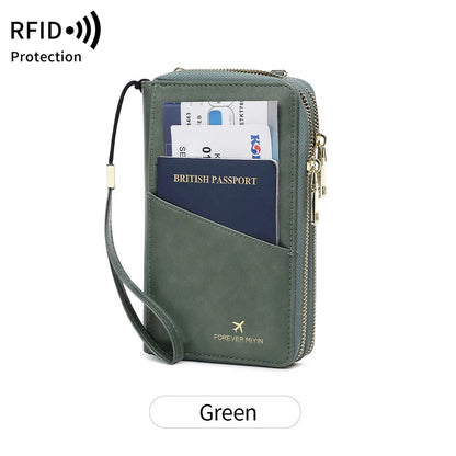 RFID Blocking Travel Passport Wallet – Large Capacity Double Zipper Organizer