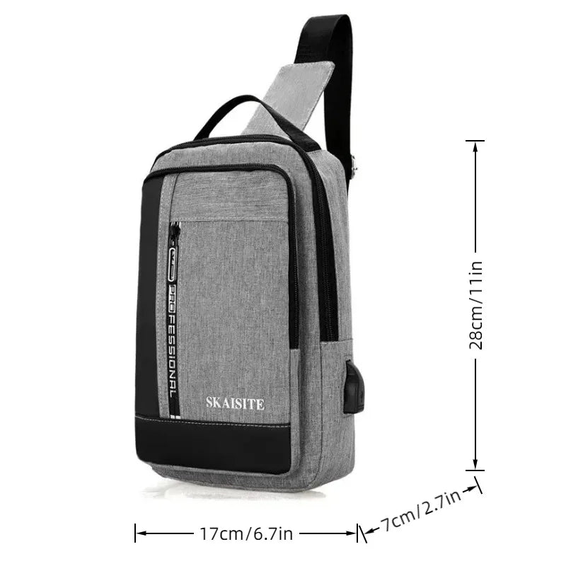 Men's Sling Chest Bag with USB Charging Port – Casual Oxford