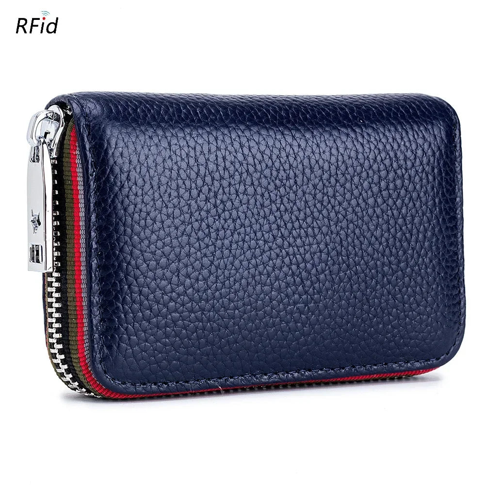 RFID Blocking Leather Card Holder Wallet – Zipper Accordion Coin Purse