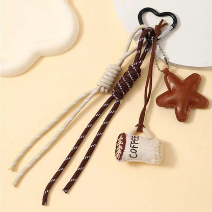 Kawaii Coffee Keychain Bag Charm with Embroidery Linen Pendant