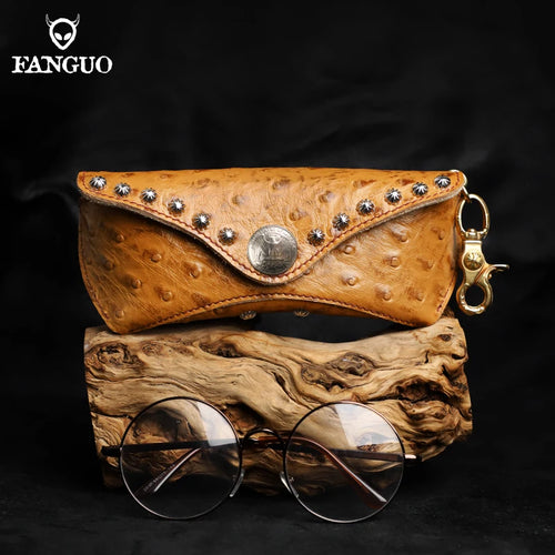 Handmade Genuine Leather Eyeglasses Case – Ostrich Embossed Sunglasses Holder