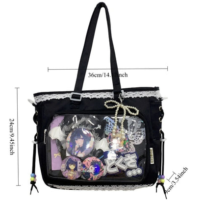Anime Ribbon Shoulder Bag Large Capacity Cute Soft Girl Tote Handle Comfortable Versatile Texture