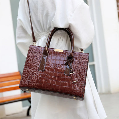 Crocodile Pattern Patent Leather Women's Handbag