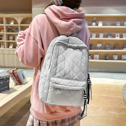 Quilted Backpack for Girls with Tassel Decor
