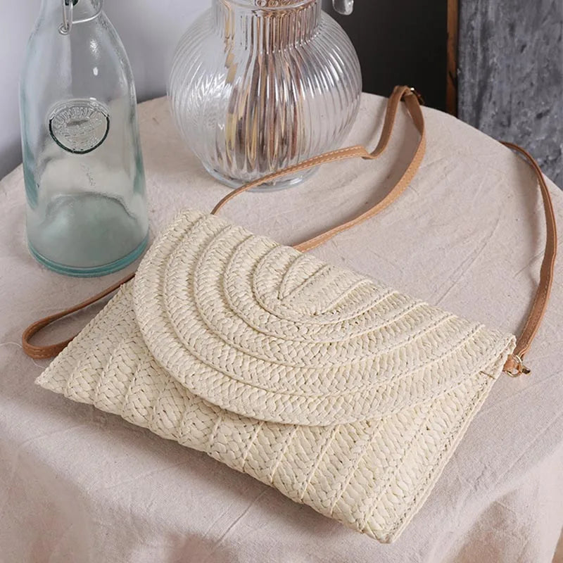 Straw Crossbody Bag for Women – Handwoven Envelope Purse