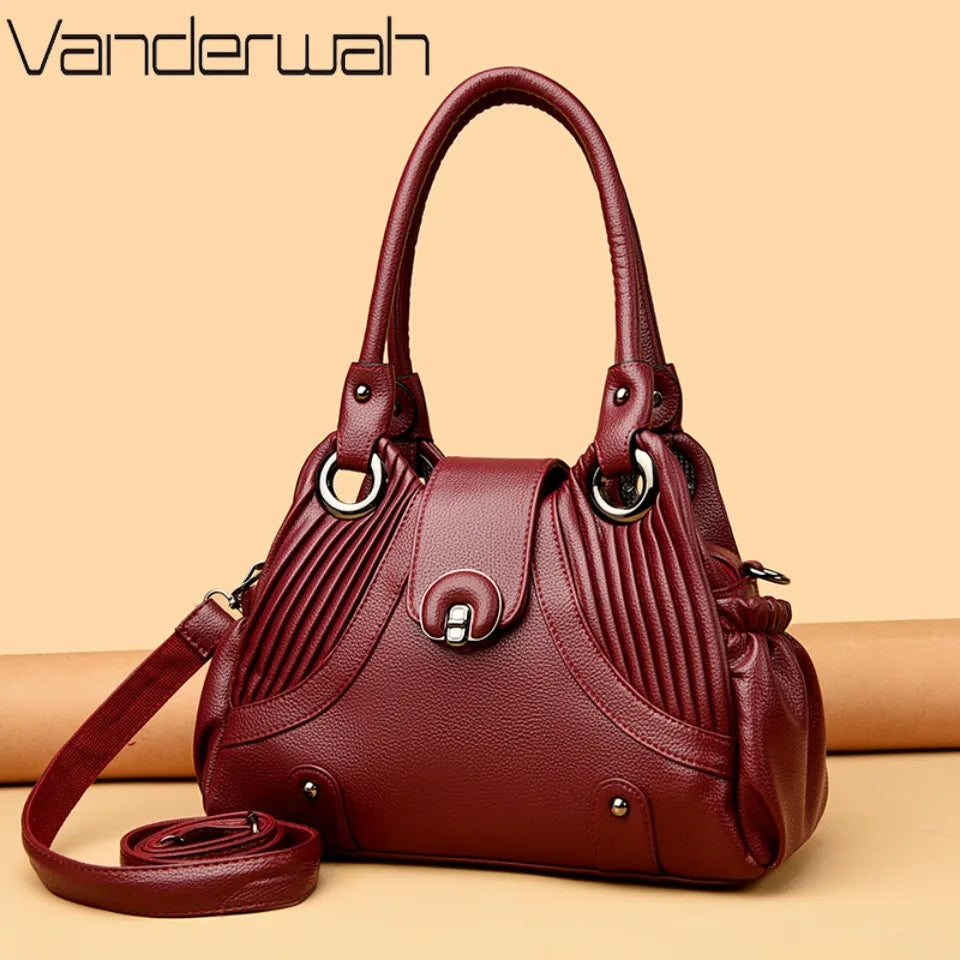 Leather Tote Handbag for Women – Designer Two-Layer Shoulder Bag