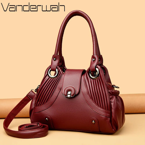 Leather Tote Handbag for Women – Designer Two-Layer Shoulder Bag
