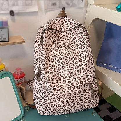 Leopard Print Backpack – Multi-Pocket Nylon Daypack