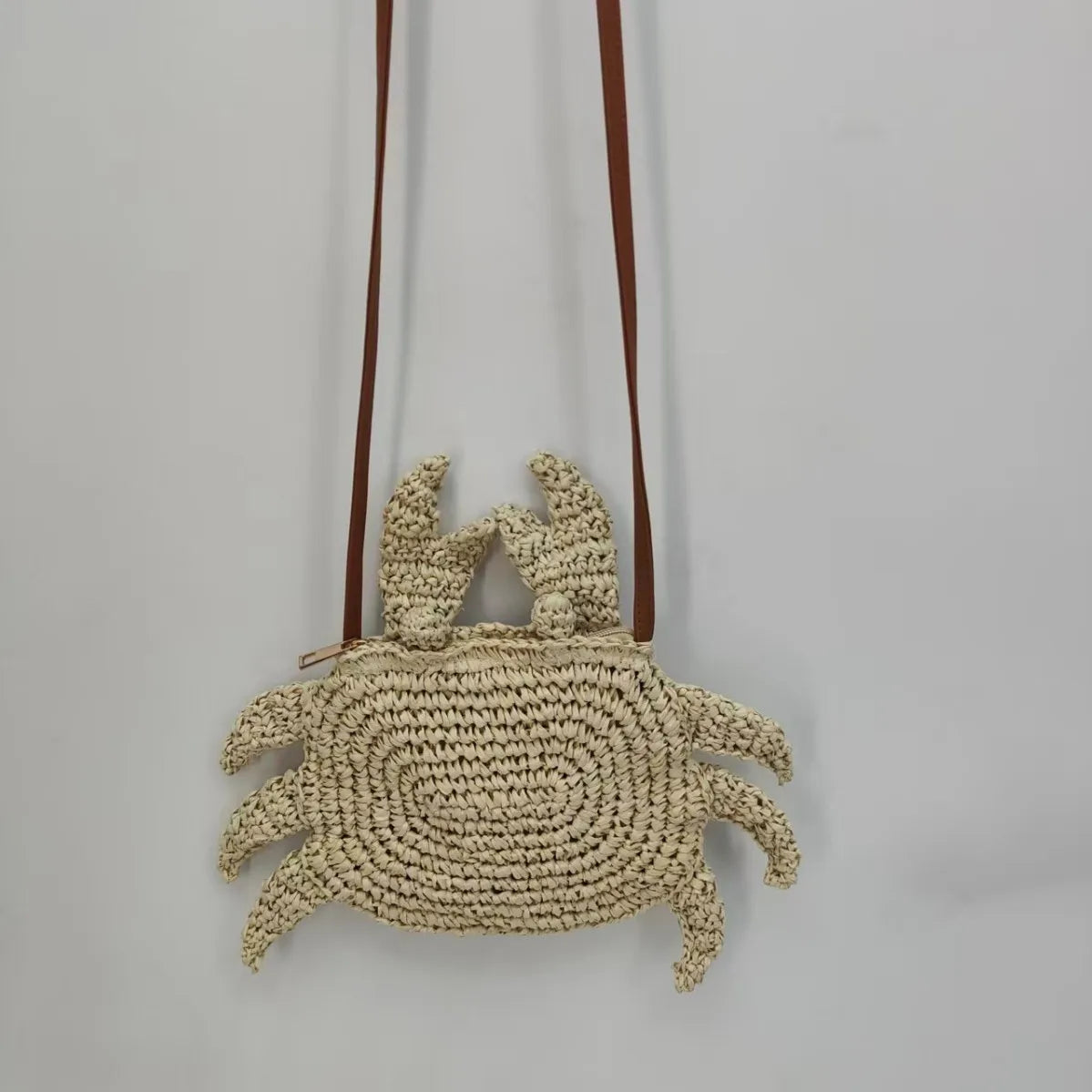 Crochet Crab Crossbody Bag Cute Straw Woven Mini Purse
