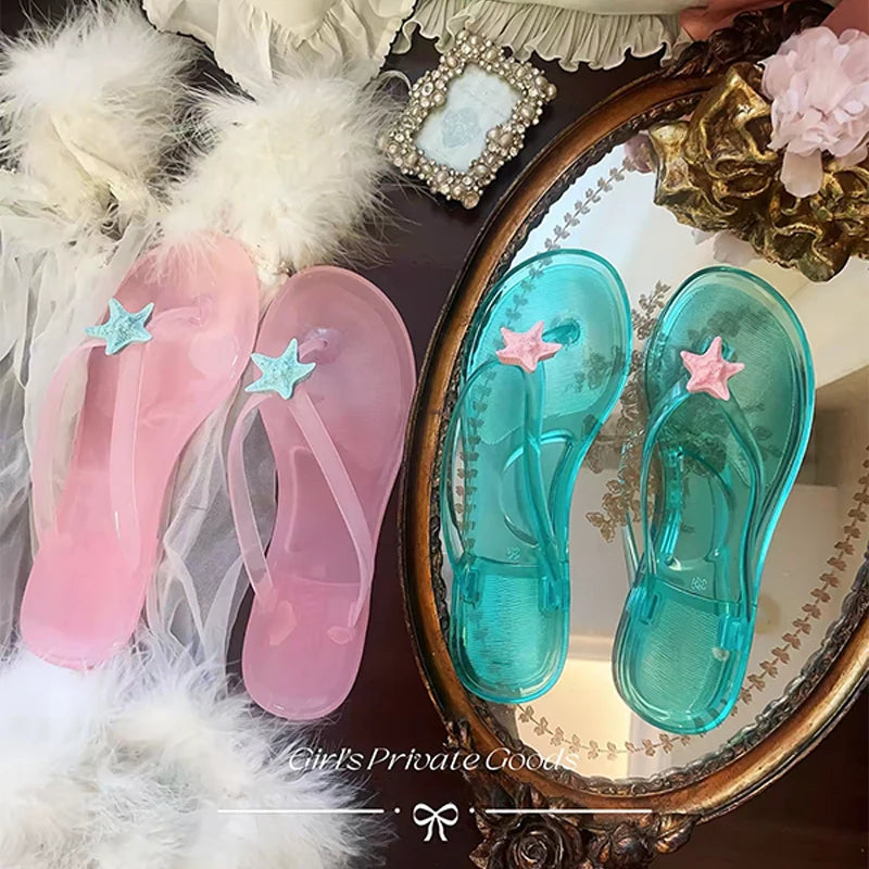 Transparent Crystal Women's Sandals – Korean Sweet Style Beach Flip-Flops