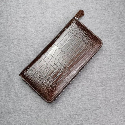 Genuine Crocodile Leather Long Zip-Around Wallet