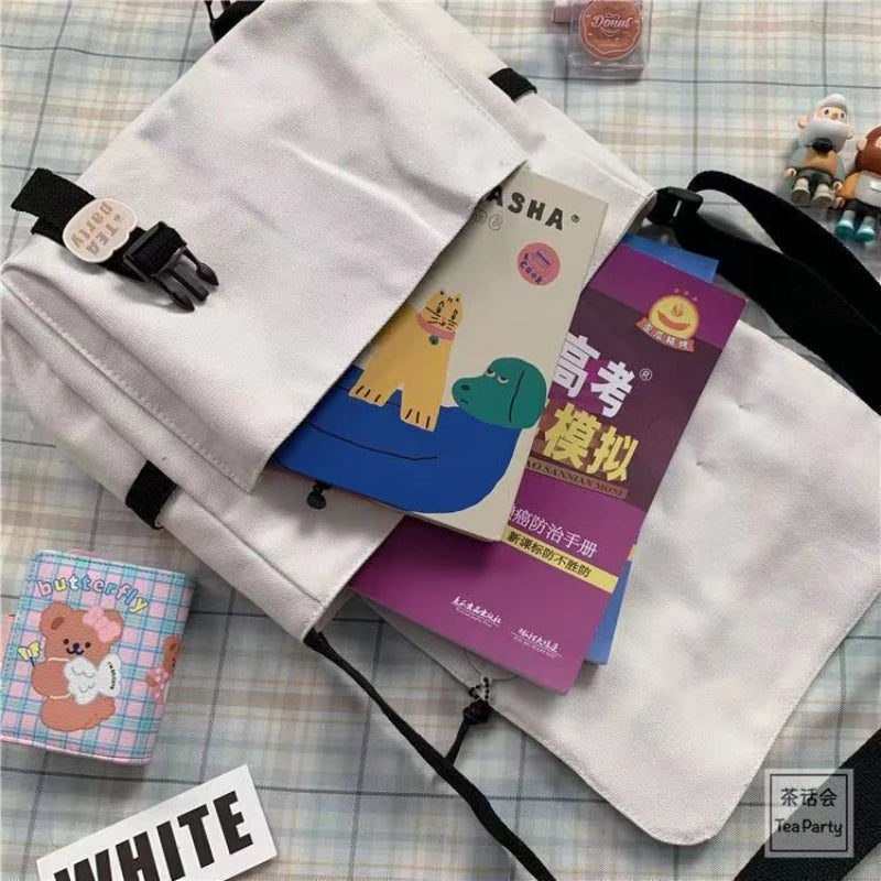 Harajuku Canvas Crossbody Messenger Bag – Unisex Streetwear Shoulder Bag