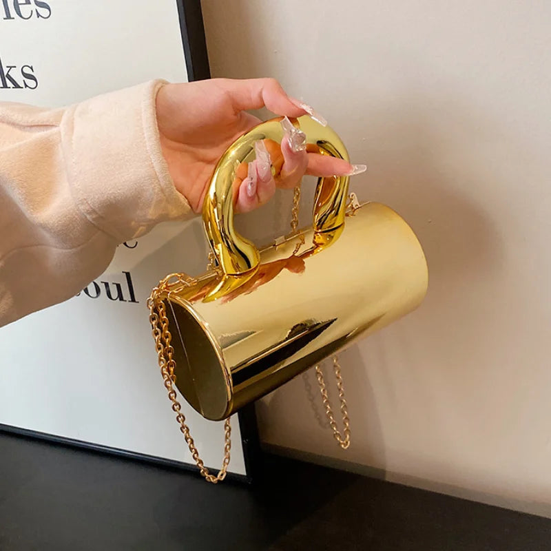 Cylinder Evening Clutch – Women's Metallic Mini Crossbody Bag