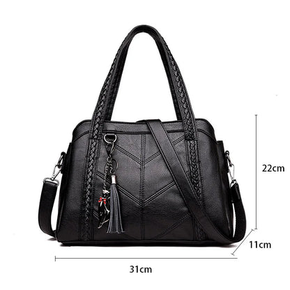 Large Capacity PU Leather Shoulder Bag with Tassel Pendant