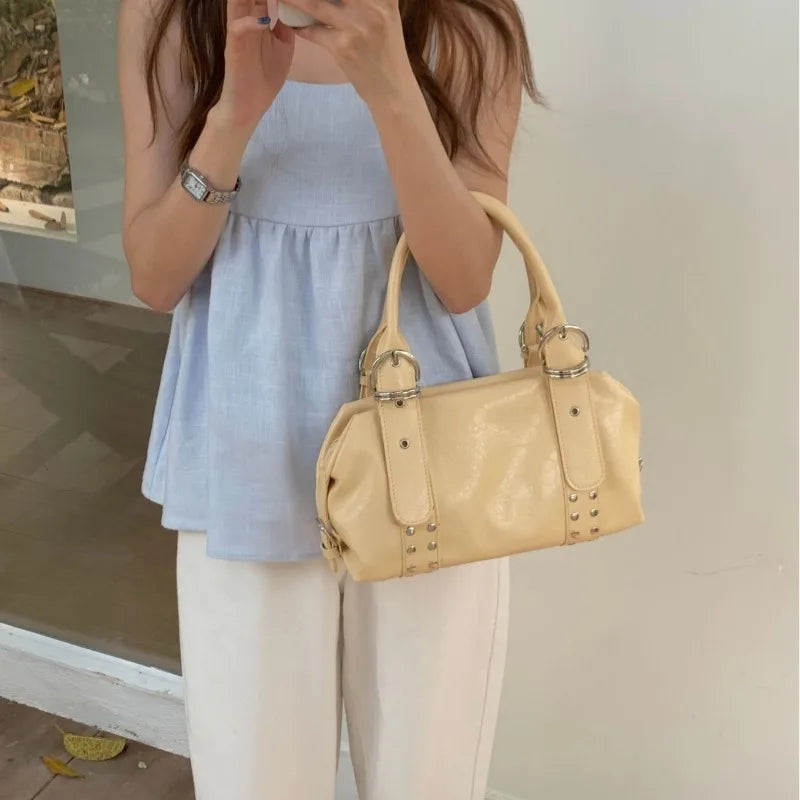 Rivet Bowling Bag – Women's Luxury PU Leather Shoulder Bag
