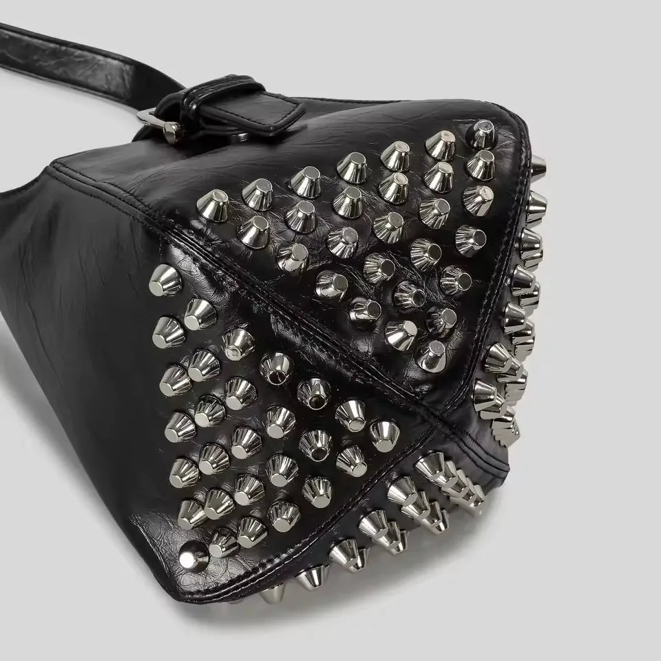 Bucket Bag Women Luxury Designer Handbag Purse Pu Mosaic Belt Buckle Rivet Decoration Underarm