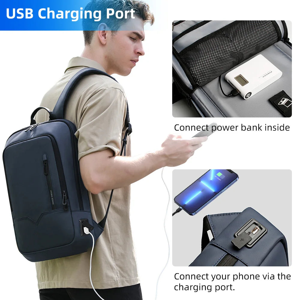 Slim Laptop Backpack for Men – 15.6" Waterproof Business Bag with USB Charging