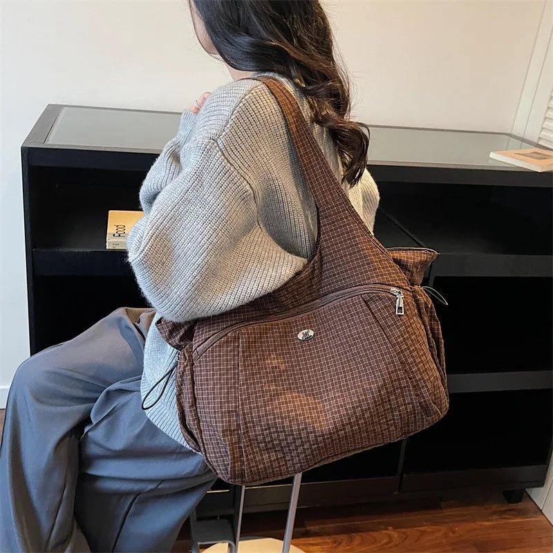 Fashionable Texture Simple Shoulder Bags Lightweight Large Capacity Plaid Storage Crossbody Handle
