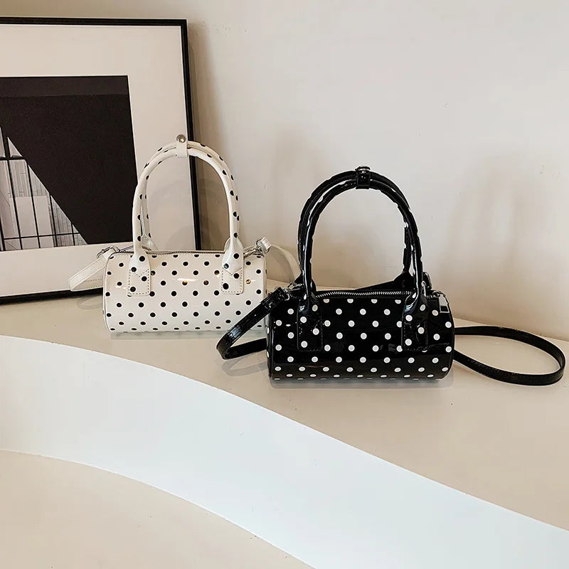 Crossbody Bag Women Barrel Shape Mini Top Handle Purse Pu Leather Polka Dot Cute Handbag Adjustable