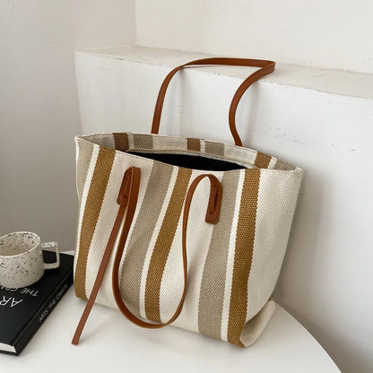 Rainbow Striped Tote Bag – Designer Shoulder Bag with Card Holder