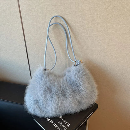 Faux Fur Plush Shoulder Bag – Women's Luxury Tote Handbag