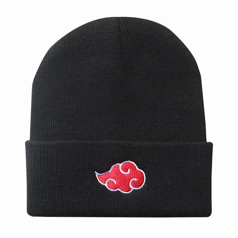 Akatsuki Anime Beanie – Knitted Winter Hat with Red Cloud Embroidery