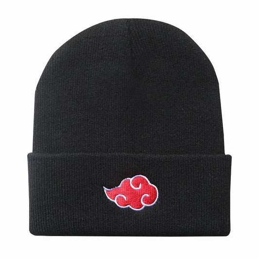 Akatsuki Anime Beanie – Knitted Winter Hat with Red Cloud Embroidery