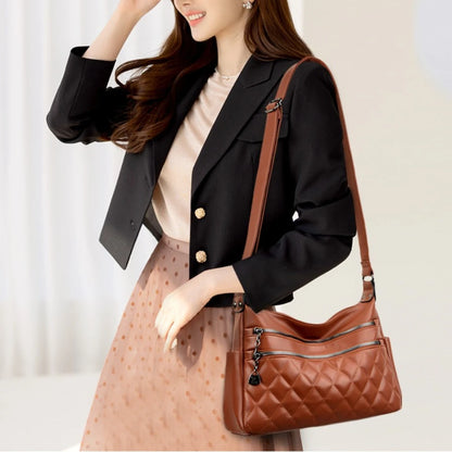 Quilted Leather Crossbody Bag for Women – Large Capacity Shoulder Bag