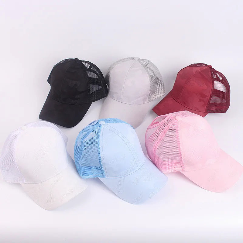 Ponytail Baseball Cap for Women – Mesh Breathable Snapback Sun Hat