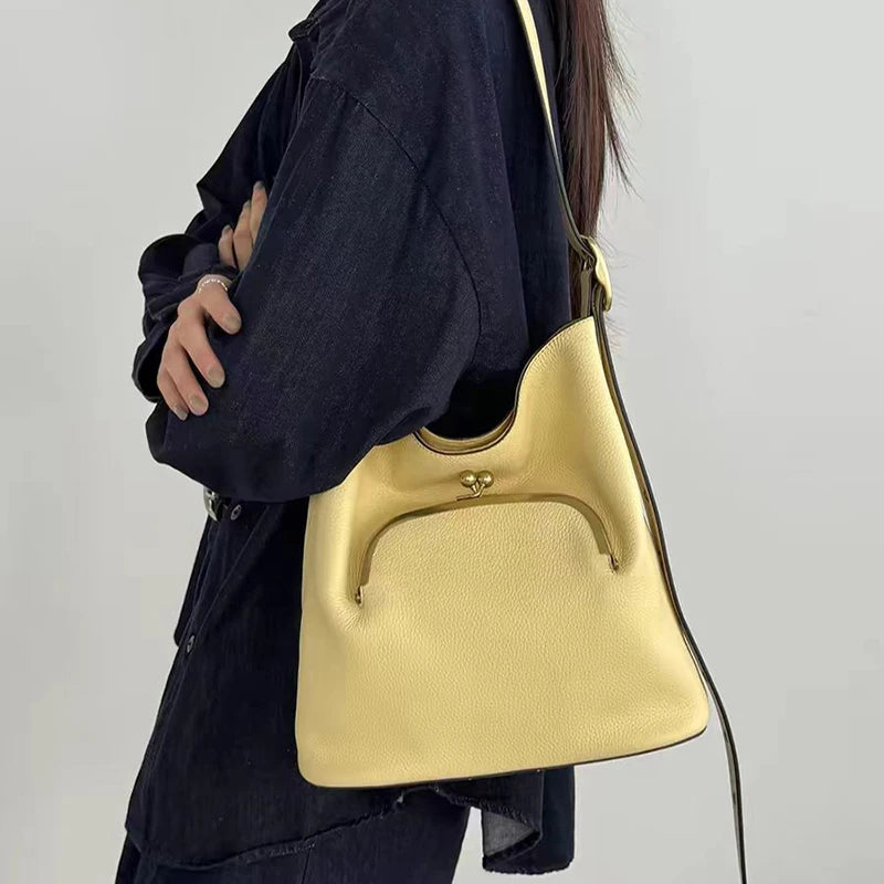Bucket Shoulder Bag – Lychee Pattern Large Capacity Tote