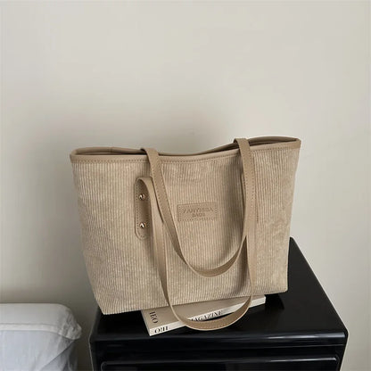 Corduroy Tote Shoulder Bag – Large Capacity Commuter Handbag