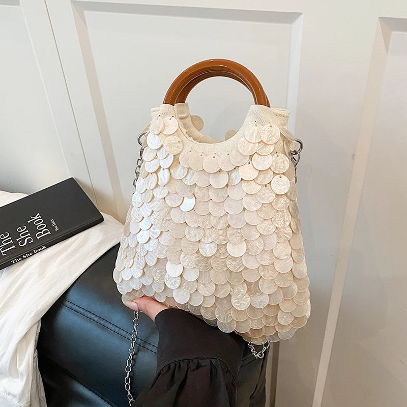 Sequin Shell Crossbody Bag – Beaded Mermaid Evening Handbag