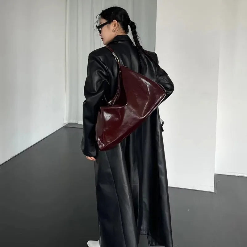 Large Leather Tote Bag for Women – Vintage Aesthetic Shoulder Bag