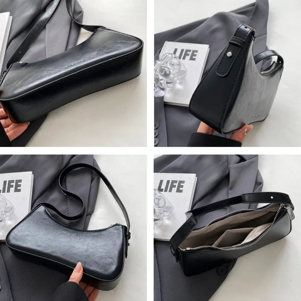 Y2K Leather Shoulder Bag for Women – Cute Mini Underarm Purse