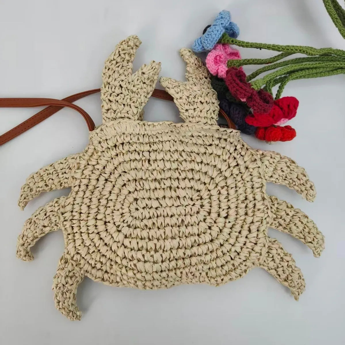 Crochet Crab Crossbody Bag Cute Straw Woven Mini Purse