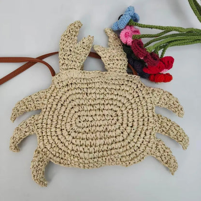 Crochet Crab Crossbody Bag Cute Straw Woven Mini Purse