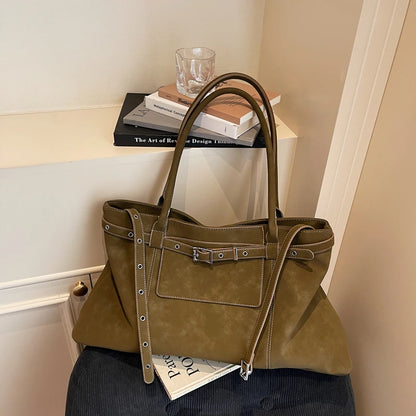 Moods Biker Style Big Shoulder Bags Women Soft Pu Leather Large Capacity Travelling Shopping Totes
