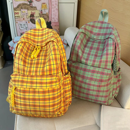 Plaid Nylon Backpack – Large Capacity Student Daypack