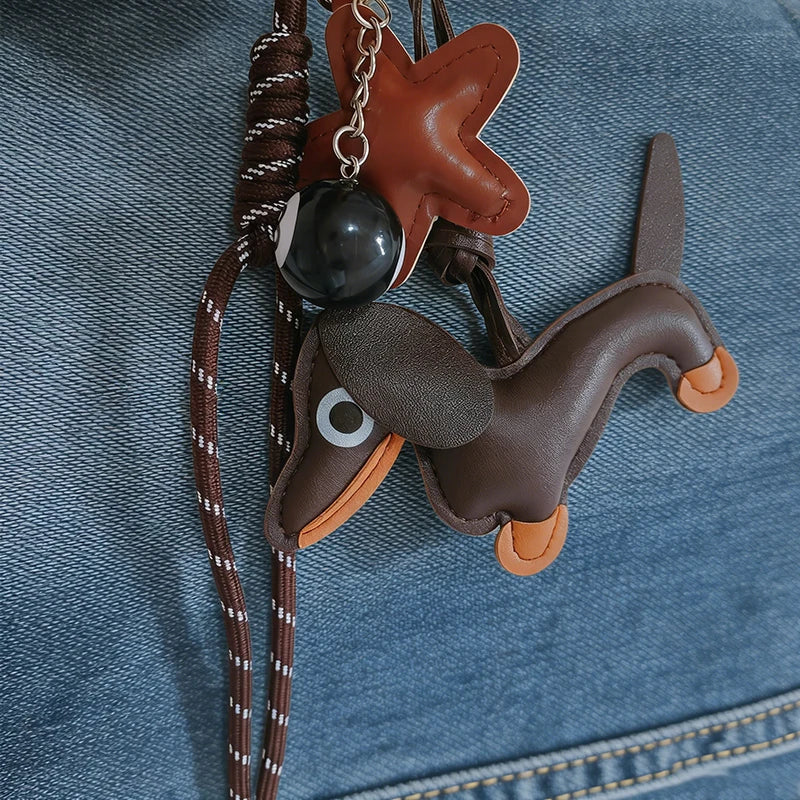 Dachshund Keychain Bag Charm – Sausage Dog Pendant with Star & 8-Ball