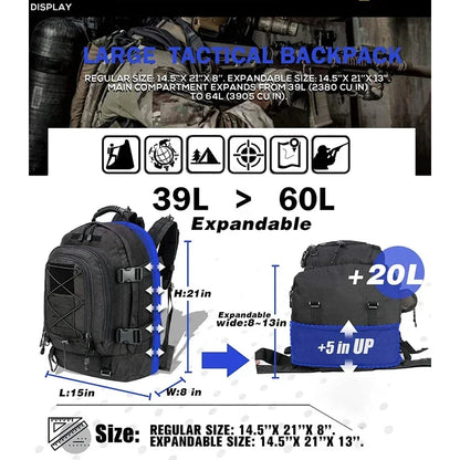 60L Tactical Backpack – Extra Large Military Hiking Pack for Men & Women