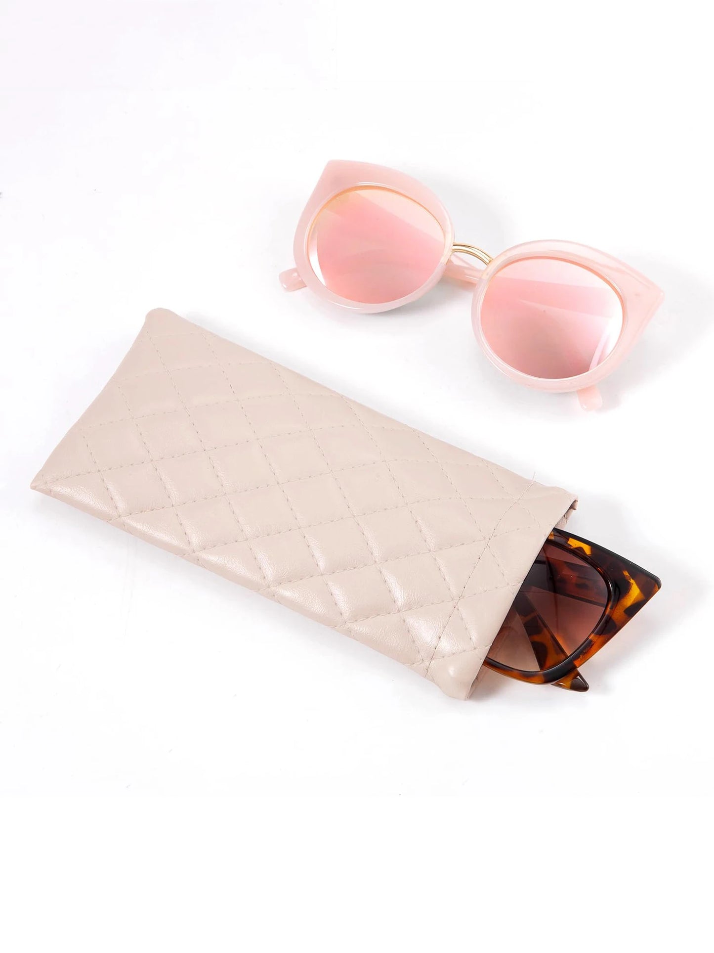Soft PU Leather Glasses Case – Quilted Sunglasses Pouch