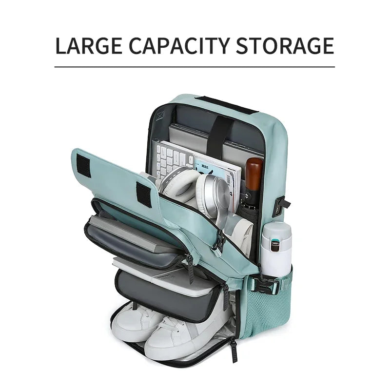 Waterproof 16" Laptop Backpack with Shoe Bag, Hidden USB Port & Hidden Shoulder Straps