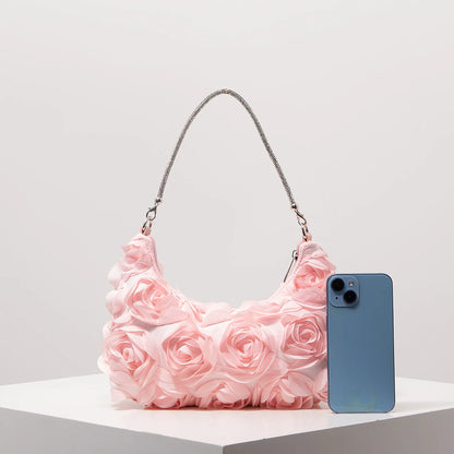 3D Rose Floral Shoulder Bag for Women – Party & Gala