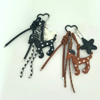 Dalmatian Leather Keychain Bag Charm with Braided Rope Tassel