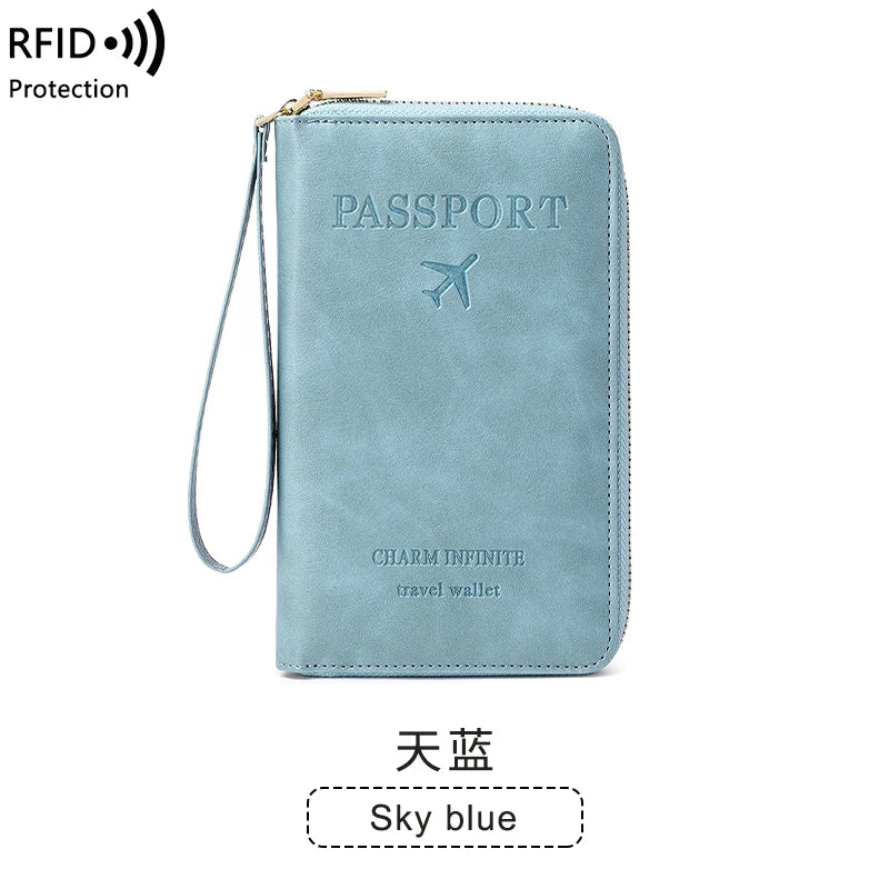 RFID Travel Wallet – Long Passport Holder with Zipper & Wrist Strap
